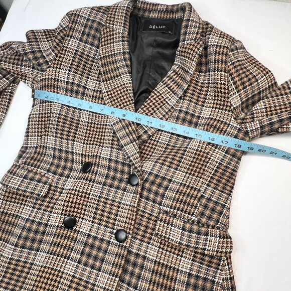 Deluc Maverick Blazer Plaid Oversized Preppy Coat Brown tan Black Large - Picture 7 of 14